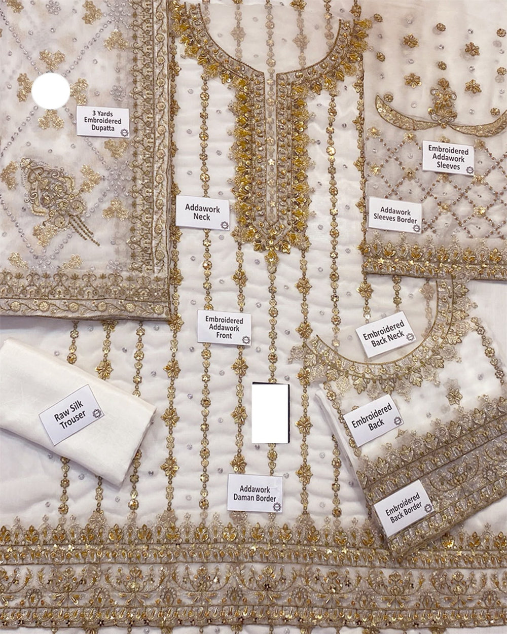 Luxury White and Gold Bridal-Style Embroidered Chiffon Suit |RTW