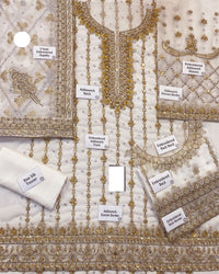 Luxury White and Gold Bridal-Style Embroidered Chiffon Suit |RTW