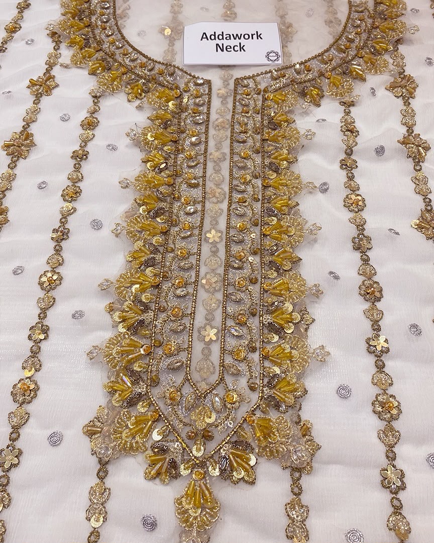 Luxury White and Gold Bridal-Style Embroidered Chiffon Suit |RTW