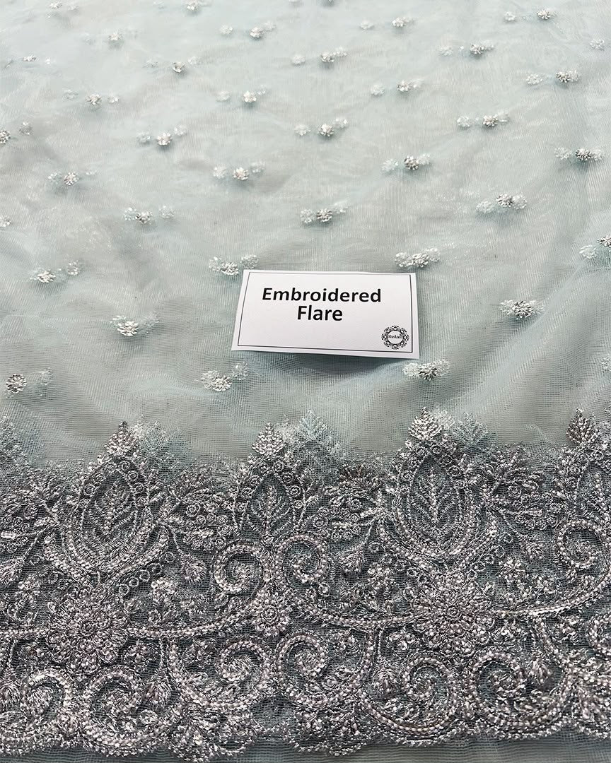 Luxurious Ice Blue Net Lehenga Choli Style Suit with Koti  |RTW