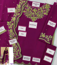 Deep Plum Embroidered Chiffon Suit with Addawork | Ready to Wear