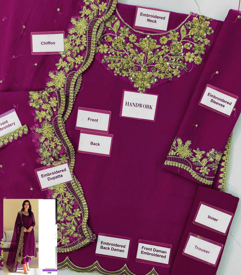 Deep Plum Embroidered Chiffon Suit with Addawork | Ready to Wear (Copy)