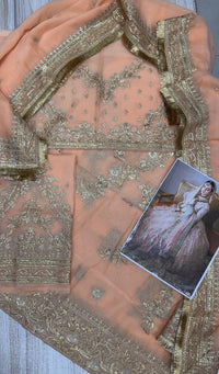 Peach Embroidered Semi Pure Chiffon Lehenga Choli |Ready to Wear