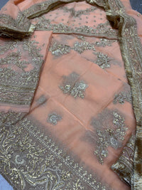 Peach Embroidered Semi Pure Chiffon Lehenga Choli |Ready to Wear