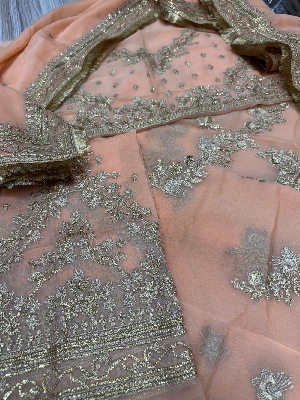 Peach Embroidered Semi Pure Chiffon Lehenga Choli |Ready to Wear
