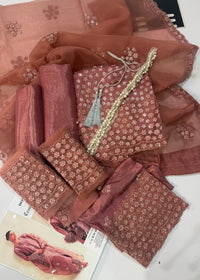 Dusty Mauve Cotton Silk Embroidered Suit with Organza Dupatta | Ready to Wear