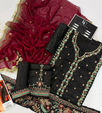 Black Cotton Silk Embroidered Suit with Chiffon Dupatta | Ready to Wear