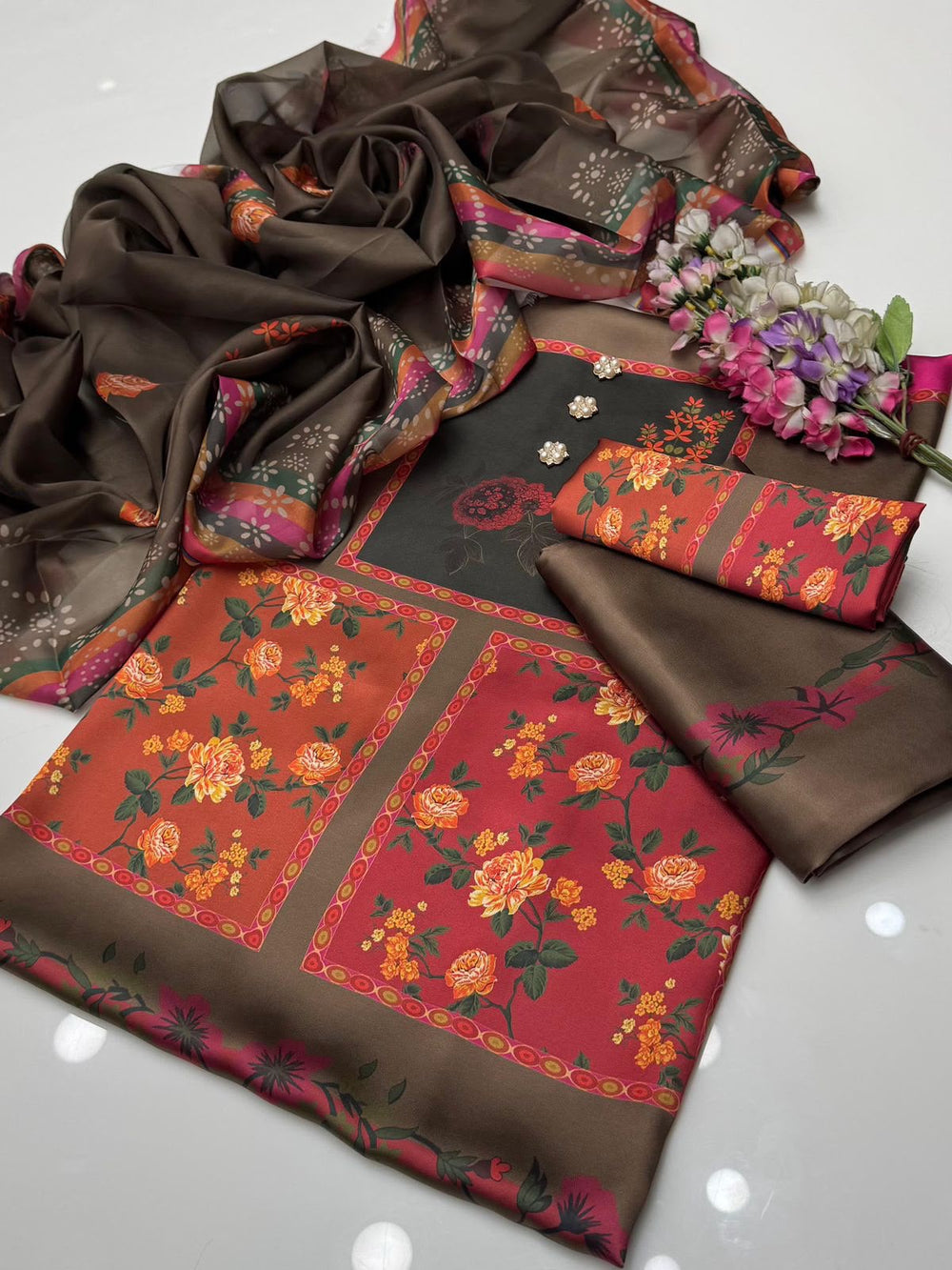 Digital Printed Shamoz Silk Suit with Silk Dupatta | Ready to Wear