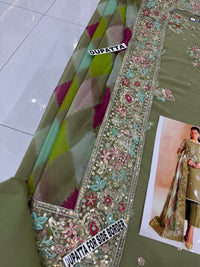 Olive Green Embroidered Chiffon Suit | Ready to Wear