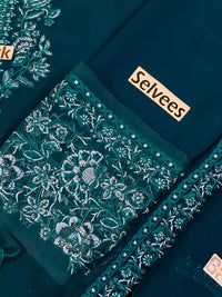 Navy Blue Embroidered Chiffon Short Shirt Suit | Ready to Wear