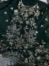 Dark Green Sequence Embroidered Semi Pure Chiffon Suit | Ready to Wear