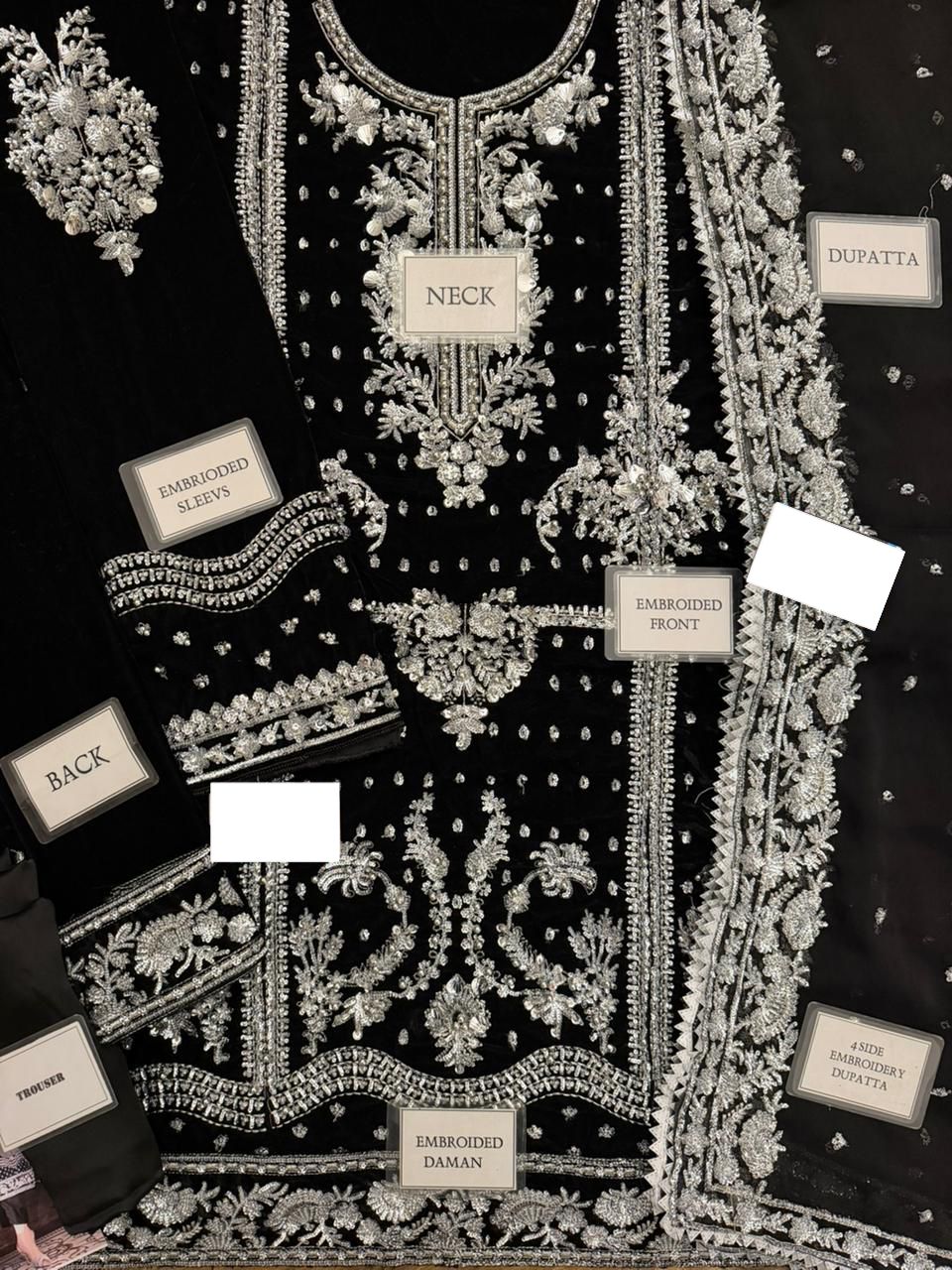 Black 9000 Pure Micro Velvet Ready to Wear Embroidered Festive Suit