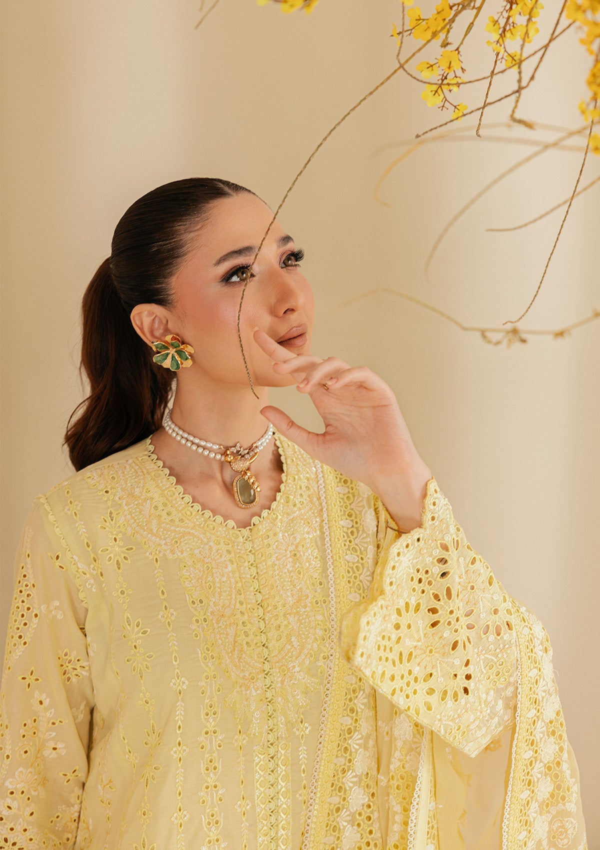 Pastel Yellow Embroidered Egyptian Lawn Suit | Ready to Wear