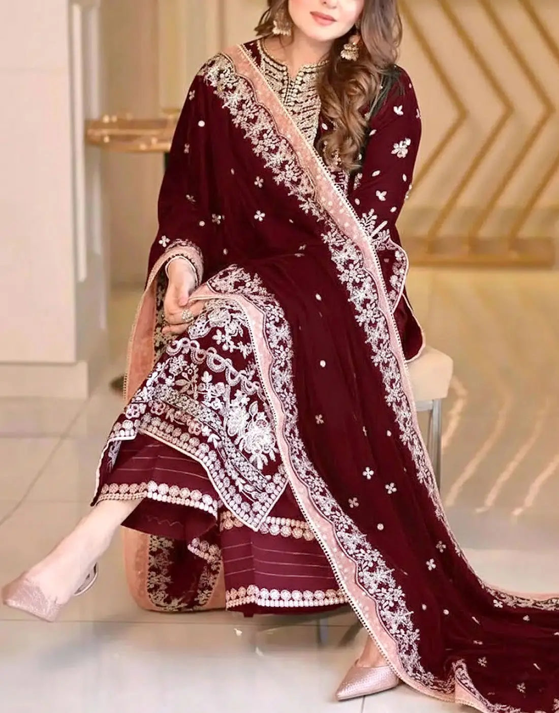 03-Piece Chffon Suit With Embroidery | Ready To Wear