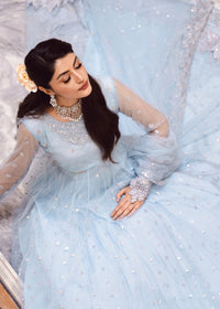 Luxurious Ice Blue Net Lehenga Choli Style Suit with Koti  |RTW