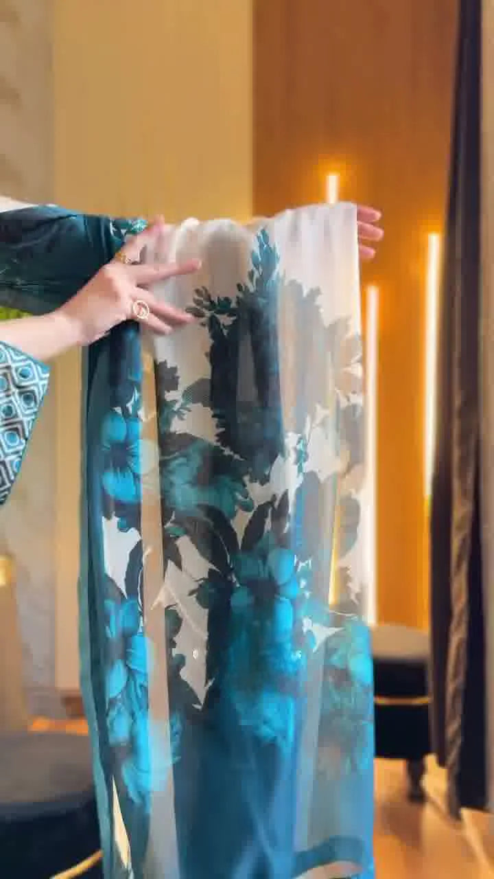 Ivory Teal Shamoze Silk Suit | RTW