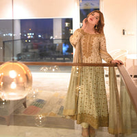 Luxury White and Gold Bridal-Style Embroidered Chiffon Suit |RTW