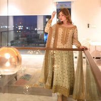 Luxury White and Gold Bridal-Style Embroidered Chiffon Suit |RTW