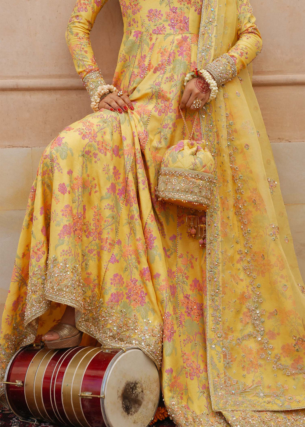 Yellow Shamooz Silk Ready to Wear Addawork Festive Maxi Suit