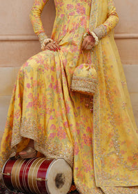Yellow Shamooz Silk Ready to Wear Addawork Festive Maxi Suit