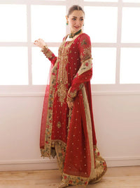 Bridal Red Embroidered Chiffon Suit With Organza Dupatta | Ready To Wear
