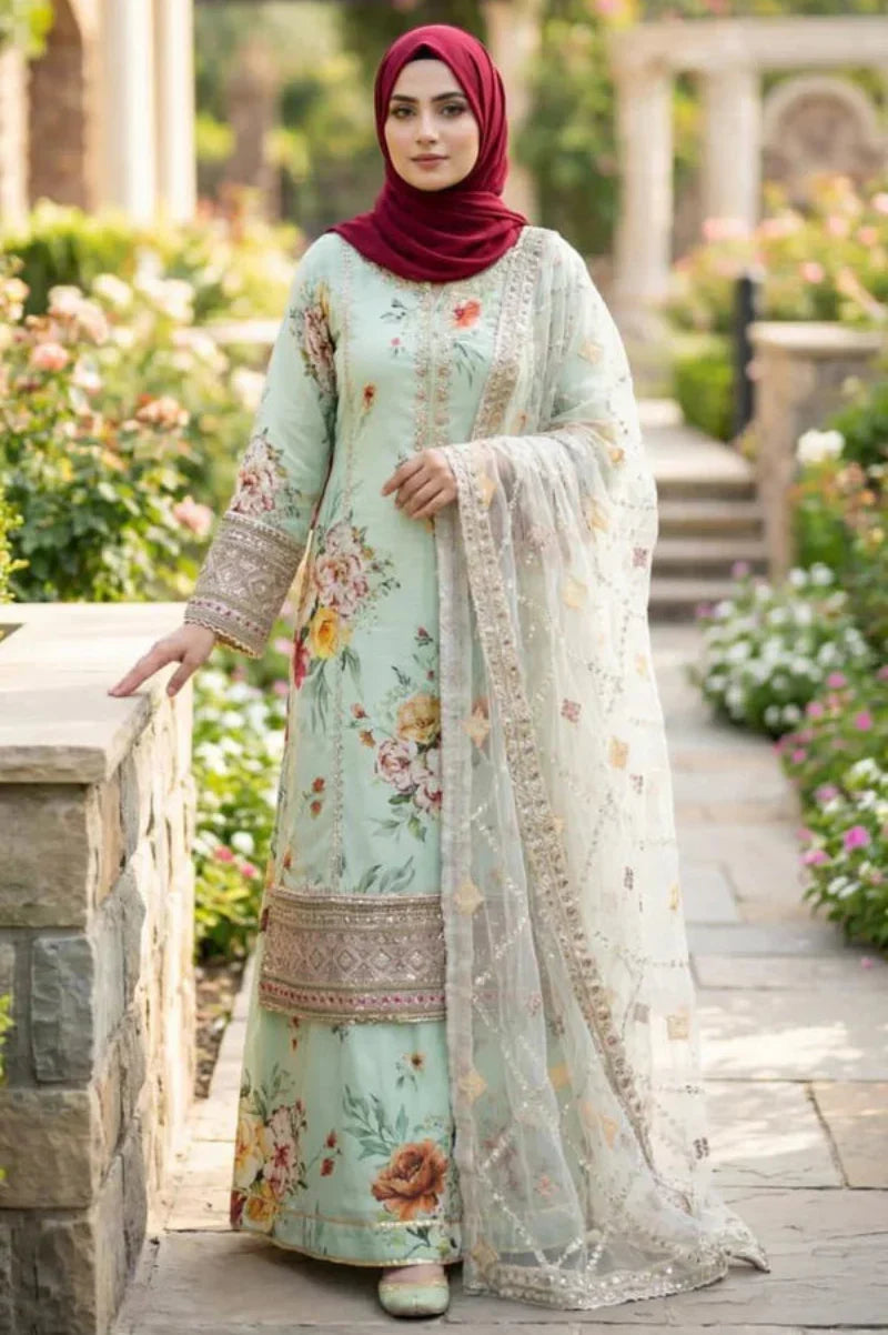 03-Piece Printed Lawn Suit With Embroidery | Ready To Wear