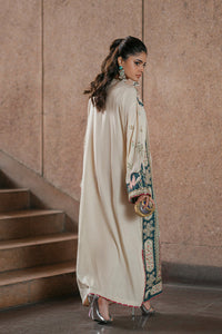 Ivory Oasis: 02-Piece Botanical Embroidered Silk Kaftan | Ready To Wear