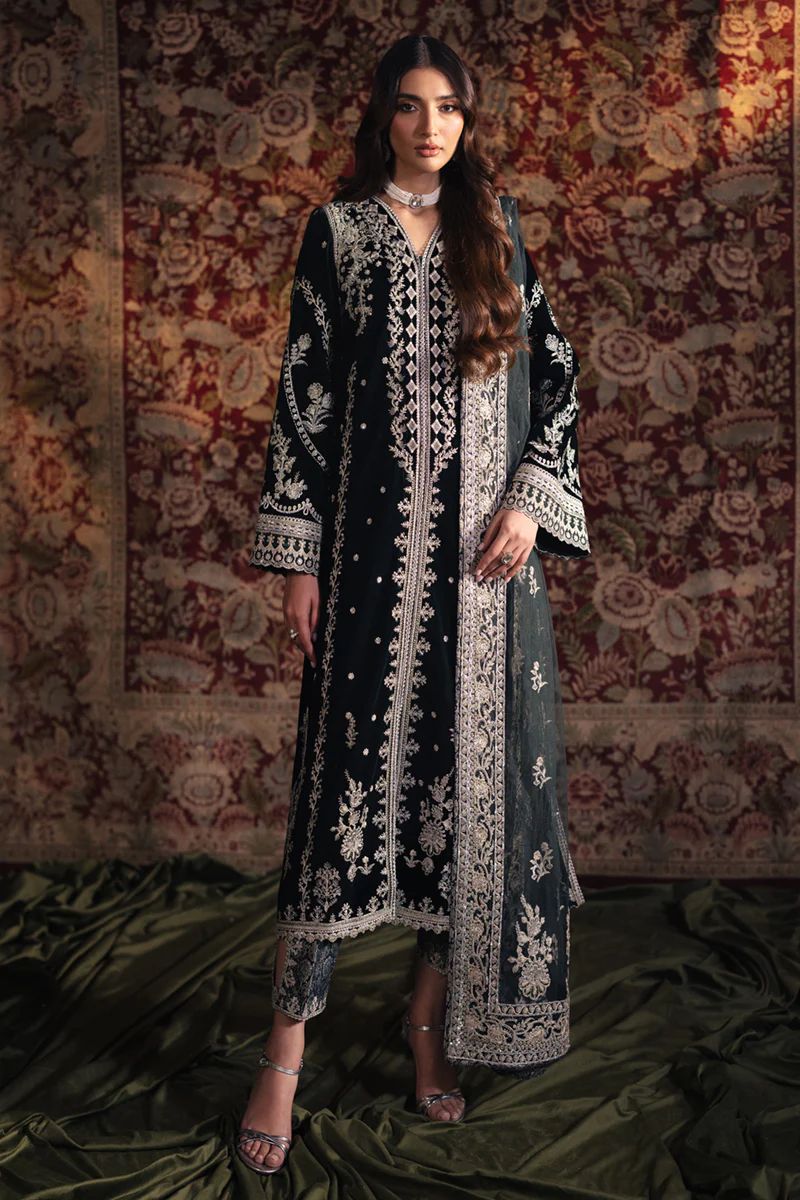 Royal Spangle Embroidered Velvet 3-Piece Suit | Ready to Wear
