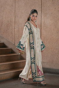 Ivory Oasis: 02-Piece Botanical Embroidered Silk Kaftan | Ready To Wear