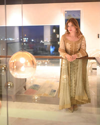 Luxury White and Gold Bridal-Style Embroidered Chiffon Suit |RTW