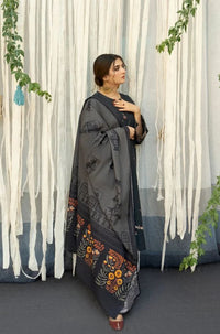 Elegant Charcoal Embroidered Lawn Suit with Digital Organza Dupatta |RTW